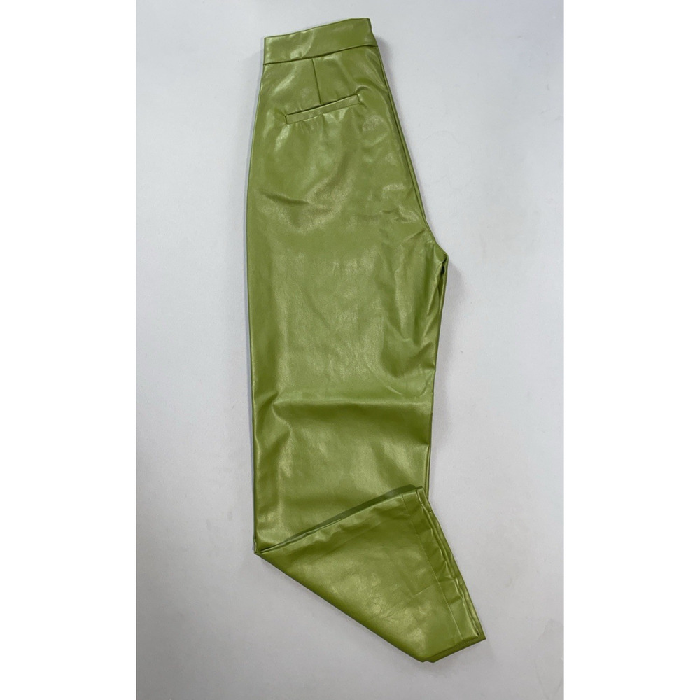 Commense Women's Wide Leg Coated Faux Leather Chino Pants. Green, Size S. NWT! - Picture 2 of 9